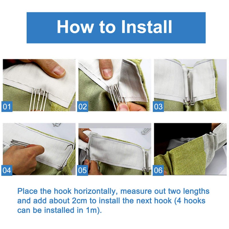 INCREWAY Curtain Accessory, 10 Meters/10.9 Yards White Curtain Heading Deep Pinch Tape Pull Pleat Tape with 20 Pcs Stainless Steel 4 Prong Curtain Pleat Hook Clip - Image 4